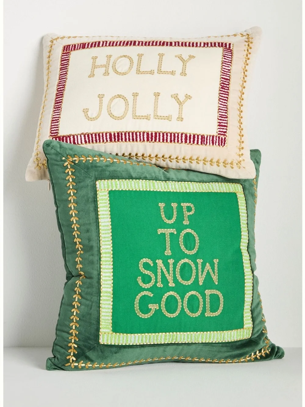 Holiday 'Up To Snow Good' Green Decorative Pillow from Anthropologie